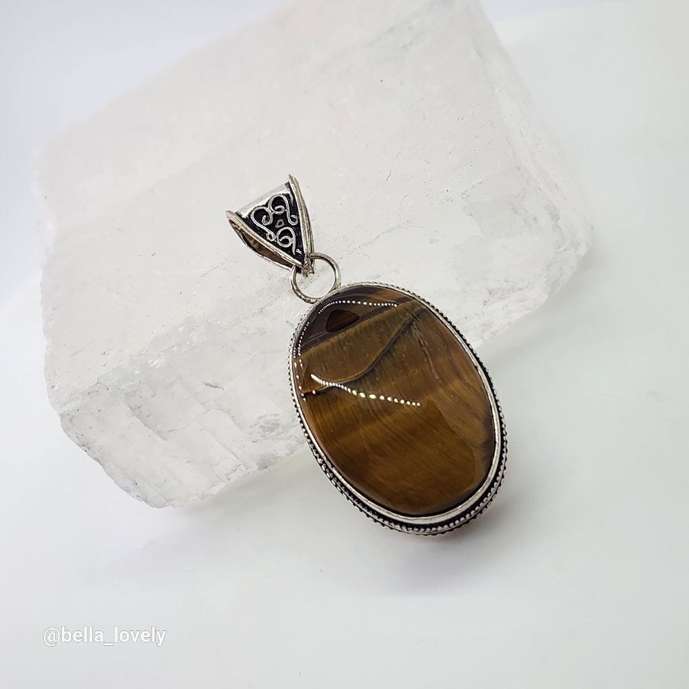 Large Tiger Eye Ethnic Handmade Antique Design Pendant Jewelry 2.15"